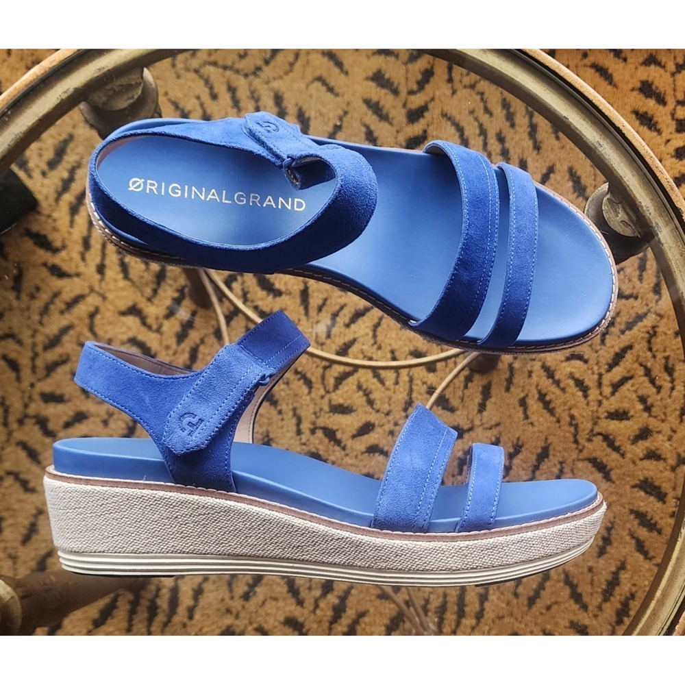 $190 Cole Haan Women's ØG Blue Suede Peyton Flatform Sandals Sz 9.5 W32542 - Picture 4 of 9